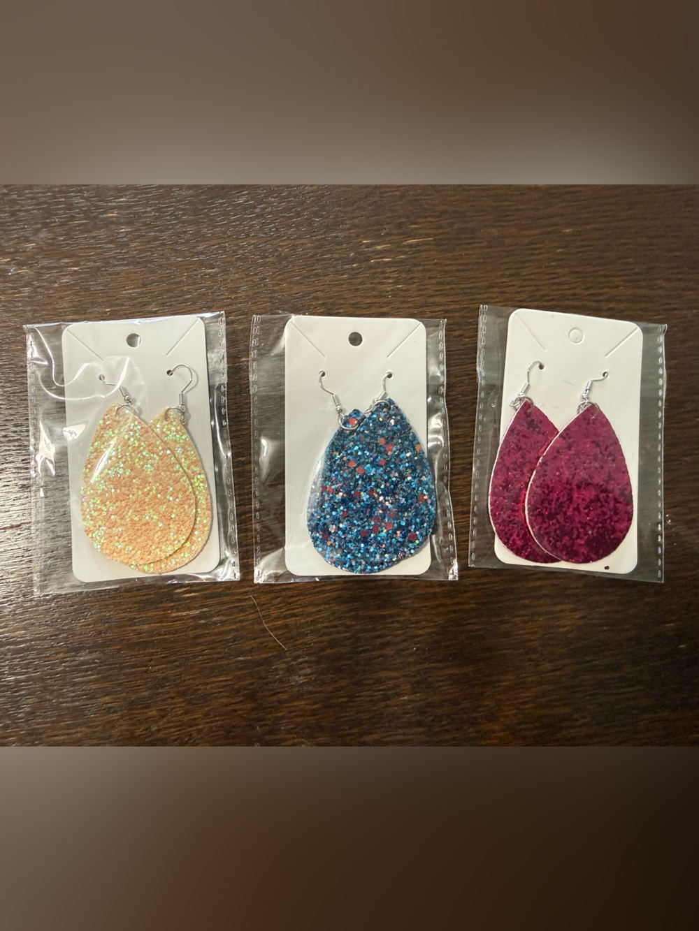 Glitter Teardrop Dangle Earrings - Yellow, Blue, Fuchsia